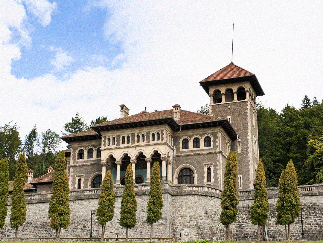 Cantacuzino Castle façade and terraces in Bușteni, Romania