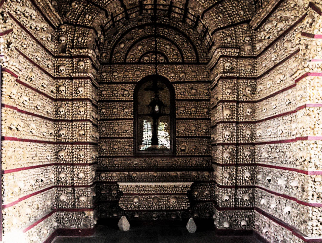 Compact side chapel of bones at Igreja do Carmo in Faro