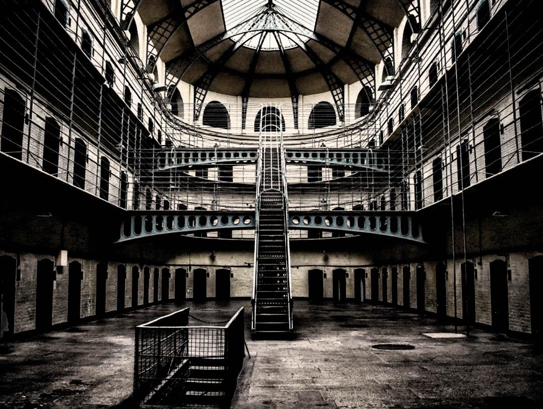 Skylit Victorian wing with iron balconies at Kilmainham Gaol in Dublin