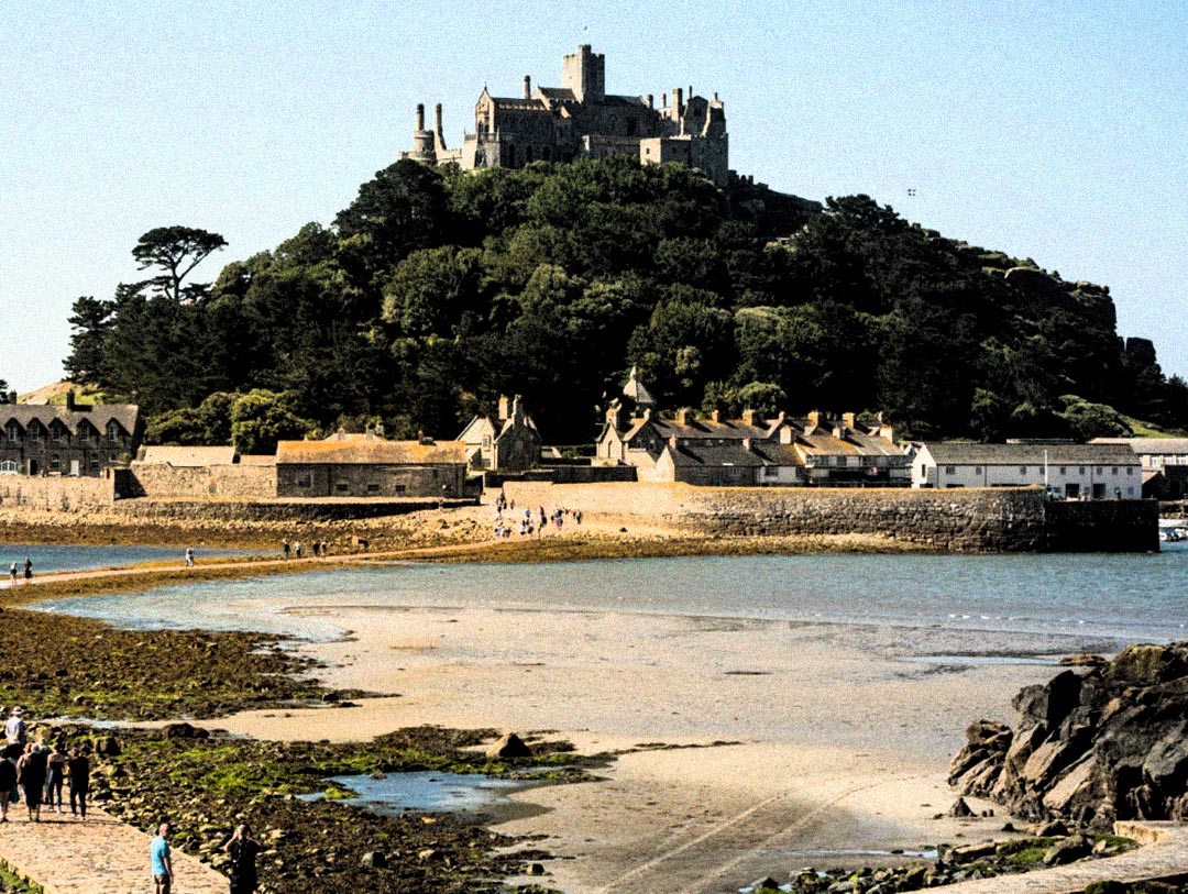 St Michael's Mount island castle connected by a tidal causeway