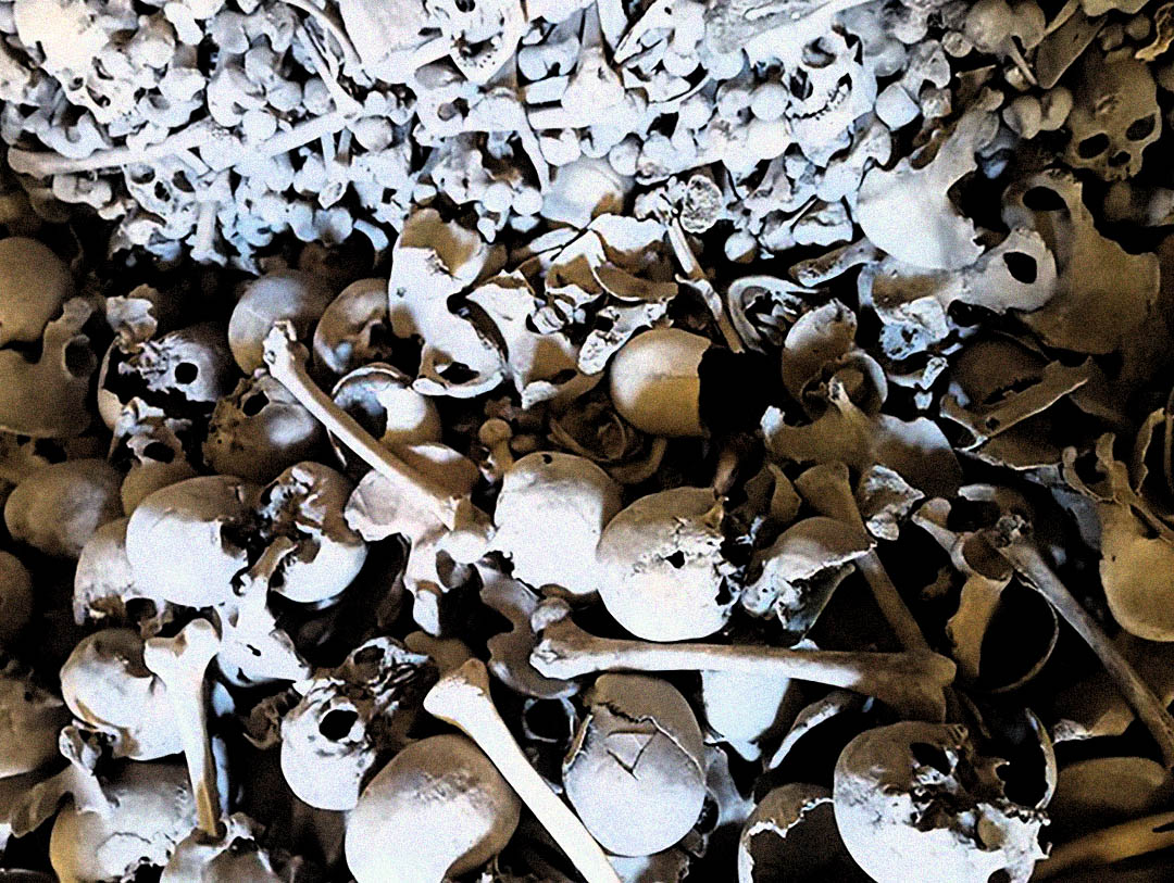 Side chamber filled with skulls and bones in Wamba’s Santa María church